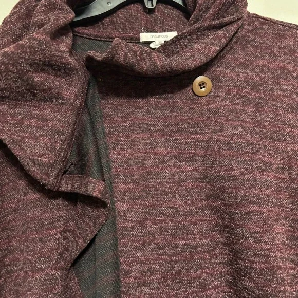 Maurices Women's Cardigan S Burgundy Marled Cowl Neck High Low Sweater Top Cape - Picture 2 of 9